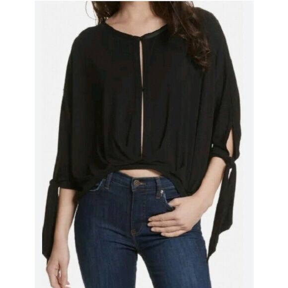 Free People Keepin On Black Cutout Oversized Flowy Top Size XS Tie Sleeves - Picture 1 of 9